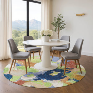 HomeRoots 8' X 10' Stylish Artichoke Green, Blue & Ivory Abstract Area Rug - Durable, Washable & UV Protected 709574