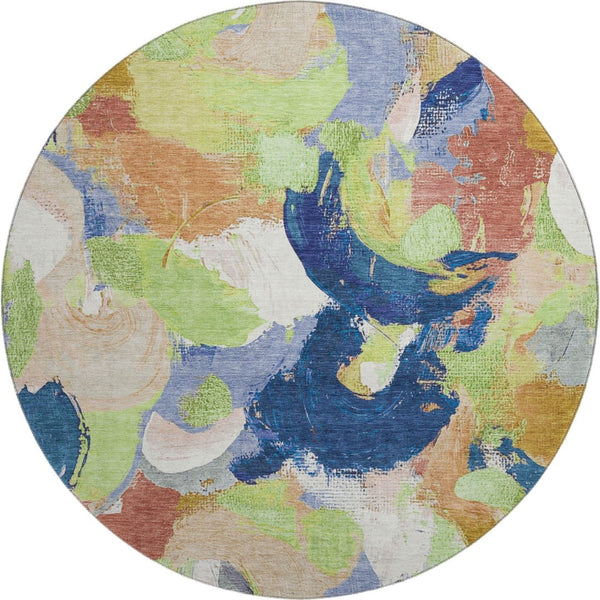 HomeRoots 8' X 10' Stylish Artichoke Green, Blue & Ivory Abstract Area Rug - Durable, Washable & UV Protected 709574