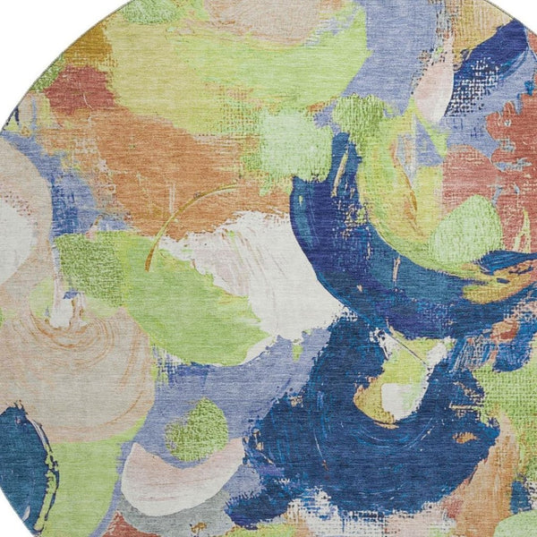 HomeRoots 8' X 10' Stylish Artichoke Green, Blue & Ivory Abstract Area Rug - Durable, Washable & UV Protected 709574