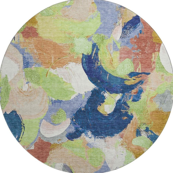 HomeRoots 8' X 10' Stylish Artichoke Green, Blue & Ivory Abstract Area Rug - Durable, Washable & UV Protected 709574