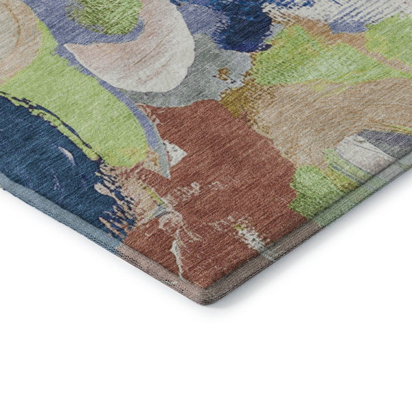 HomeRoots 10' X 14' Abstract Area Rug in Artichoke Green, Blue & Ivory - Washable, UV Protected & Stylish 709576