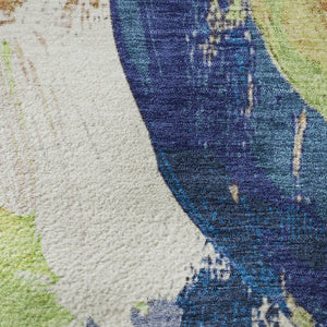 HomeRoots 10' X 14' Abstract Area Rug in Artichoke Green, Blue & Ivory - Washable, UV Protected & Stylish 709576