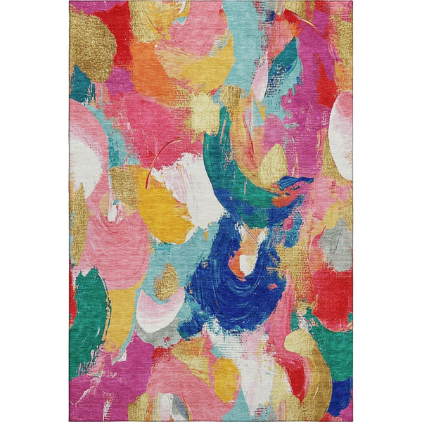 HomeRoots 5' X 8' Washable Abstract Area Rug in Blush Blue & Emerald – Durable, Stain-Resistant & UV Protected! 709578