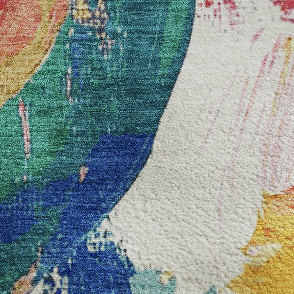 HomeRoots 5' X 8' Washable Abstract Area Rug in Blush Blue & Emerald – Durable, Stain-Resistant & UV Protected! 709578
