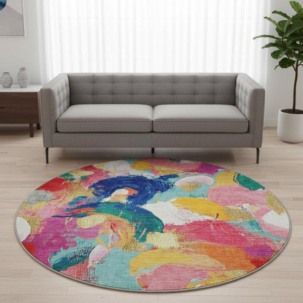 HomeRoots 8' X 10' Blush Blue & Emerald Abstract Washable Area Rug - Durable, Stylish & Easy-Care Design! 709580