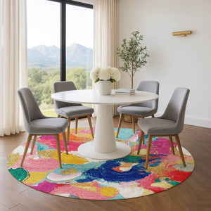 HomeRoots 8' X 10' Blush Blue & Emerald Abstract Washable Area Rug - Durable, Stylish & Easy-Care Design! 709580