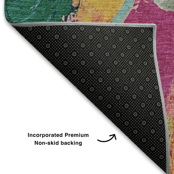 HomeRoots 8' X 10' Blush Blue & Emerald Abstract Washable Area Rug - Durable, Stylish & Easy-Care Design! 709580