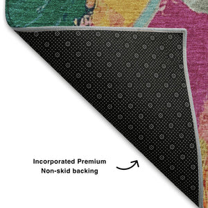HomeRoots 9' X 12' Blush Blue & Emerald Abstract Washable Area Rug - Durable, Stylish, Non-Slip & UV Protected 709581