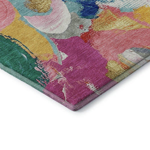 HomeRoots 9' X 12' Blush Blue & Emerald Abstract Washable Area Rug - Durable, Stylish, Non-Slip & UV Protected 709581