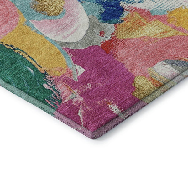 HomeRoots 9' X 12' Blush Blue & Emerald Abstract Washable Area Rug - Durable, Stylish, Non-Slip & UV Protected 709581