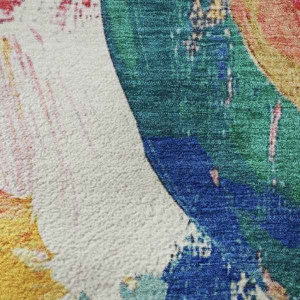 HomeRoots 9' X 12' Blush Blue & Emerald Abstract Washable Area Rug - Durable, Stylish, Non-Slip & UV Protected 709581