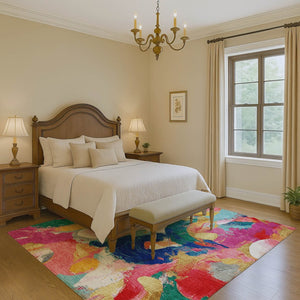 HomeRoots 9' X 12' Blush Blue & Emerald Abstract Washable Area Rug - Durable, Stylish, Non-Slip & UV Protected 709581