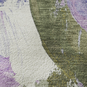 HomeRoots 5' X 8' Stylish Abstract Area Rug in Lavender, Olive Green & Ivory – Washable, UV Protected, Durable 709584