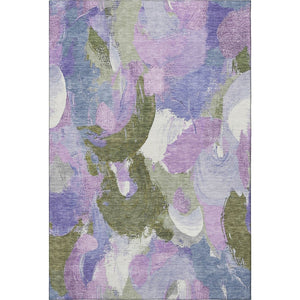 HomeRoots 5' X 8' Stylish Abstract Area Rug in Lavender, Olive Green & Ivory – Washable, UV Protected, Durable 709584