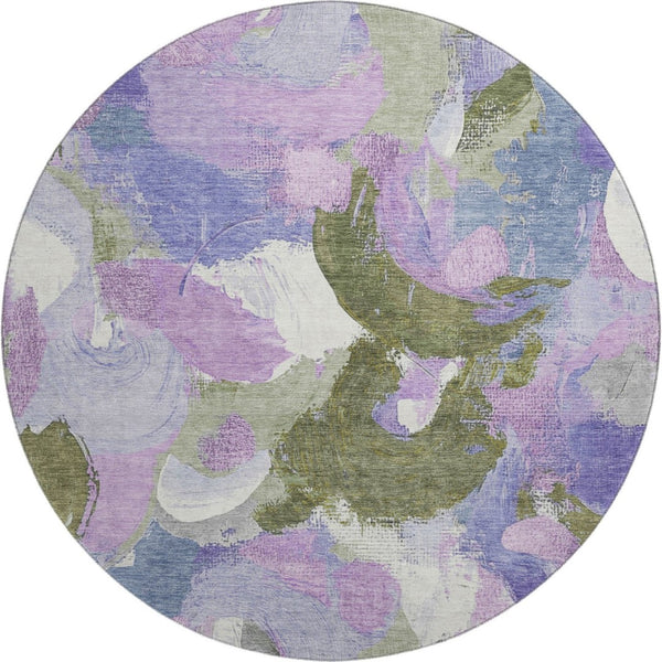 HomeRoots 8' X 10' Modern Abstract Washable Area Rug in Lavender, Olive Green & Ivory - Stain Resistant & UV Safe 709586