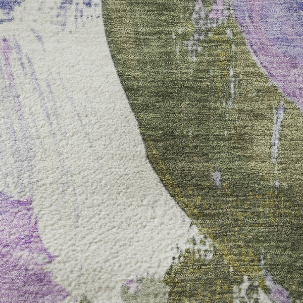 HomeRoots 8' X 10' Modern Abstract Washable Area Rug in Lavender, Olive Green & Ivory - Stain Resistant & UV Safe 709586
