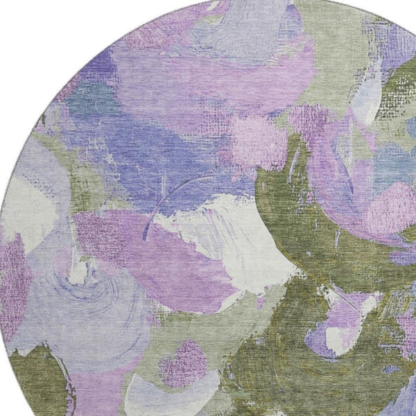 HomeRoots 8' X 10' Modern Abstract Washable Area Rug in Lavender, Olive Green & Ivory - Stain Resistant & UV Safe 709586