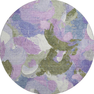 HomeRoots 8' X 10' Modern Abstract Washable Area Rug in Lavender, Olive Green & Ivory - Stain Resistant & UV Safe 709586