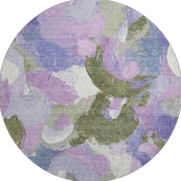 HomeRoots 8' X 10' Modern Abstract Washable Area Rug in Lavender, Olive Green & Ivory - Stain Resistant & UV Safe 709586