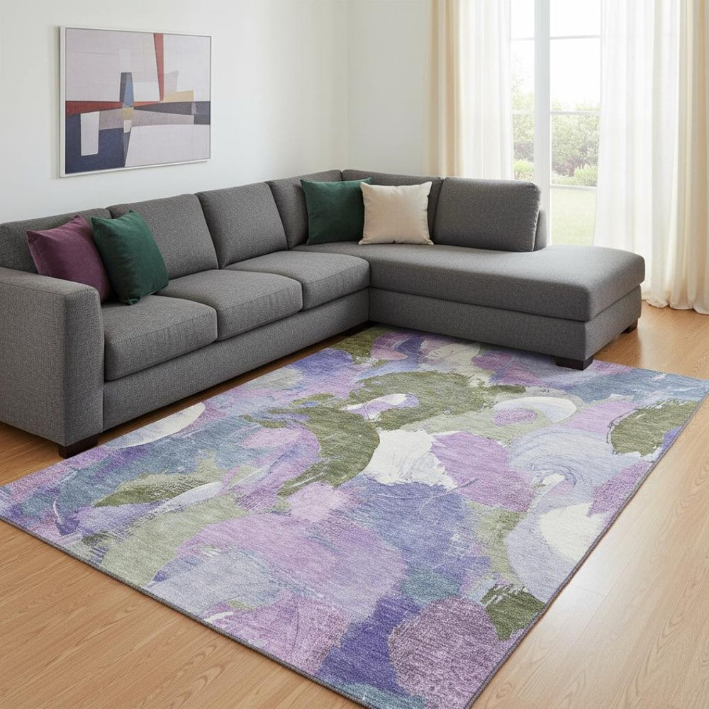 HomeRoots 9' X 12' Stylish Lavender Olive Green Abstract Area Rug – Washable, UV-Protected, Stain-Resistant! 709587