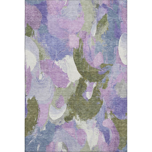 HomeRoots 10' X 14' Modern Abstract Area Rug in Lavender, Olive Green & Ivory - Washable, UV-Protected & Stylish 709588