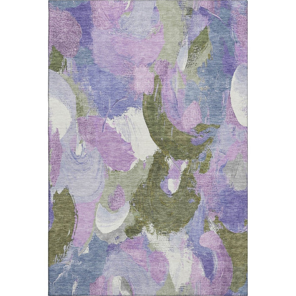 HomeRoots 10' X 14' Modern Abstract Area Rug in Lavender, Olive Green & Ivory - Washable, UV-Protected & Stylish 709588