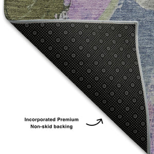 HomeRoots 10' X 14' Modern Abstract Area Rug in Lavender, Olive Green & Ivory - Washable, UV-Protected & Stylish 709588