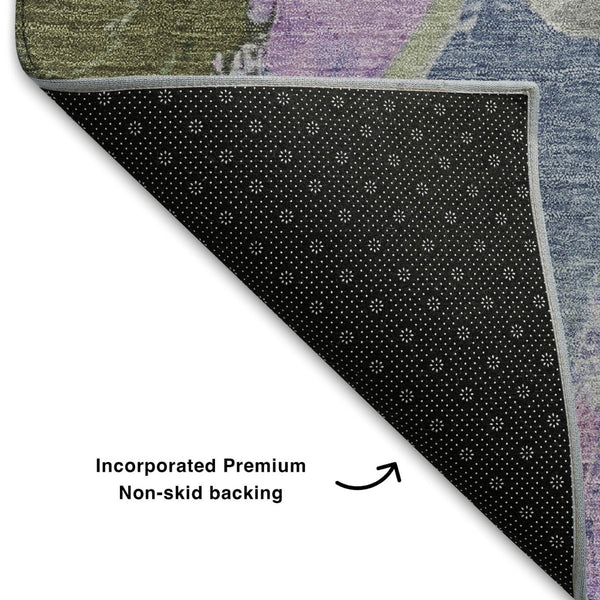 HomeRoots 10' X 14' Modern Abstract Area Rug in Lavender, Olive Green & Ivory - Washable, UV-Protected & Stylish 709588