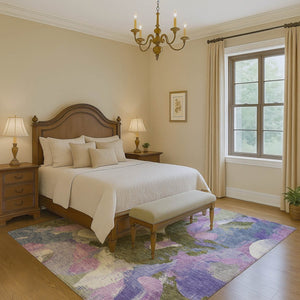 HomeRoots 10' X 14' Modern Abstract Area Rug in Lavender, Olive Green & Ivory - Washable, UV-Protected & Stylish 709588