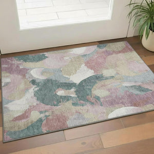 HomeRoots 5' X 8' Abstract Area Rug in Mauve, Beige & Blush - Washable, UV-Protected for Busy Homes! 709590