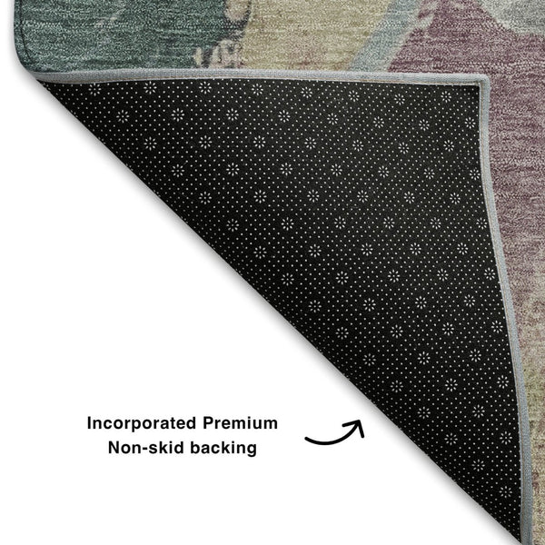 HomeRoots 8' Mauve Beige Blush Abstract Round Rug - Washable, UV Protected, Durable, Stain Resistant Design 709591