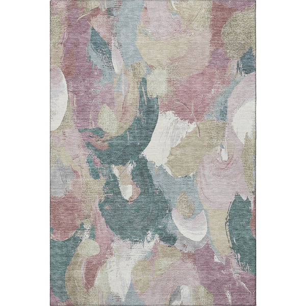 HomeRoots 8' Mauve Beige Blush Abstract Round Rug - Washable, UV Protected, Durable, Stain Resistant Design 709591
