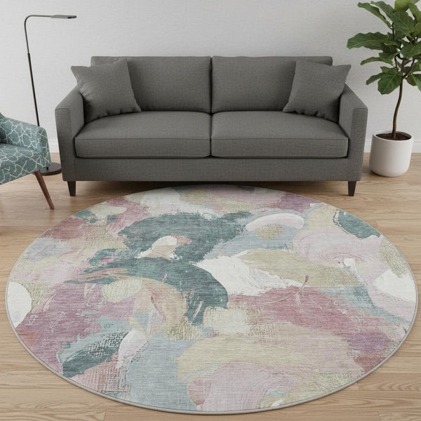 HomeRoots 8' X 10' Washable Abstract Area Rug in Mauve, Beige & Blush with UV Protection for Active Homes 709592