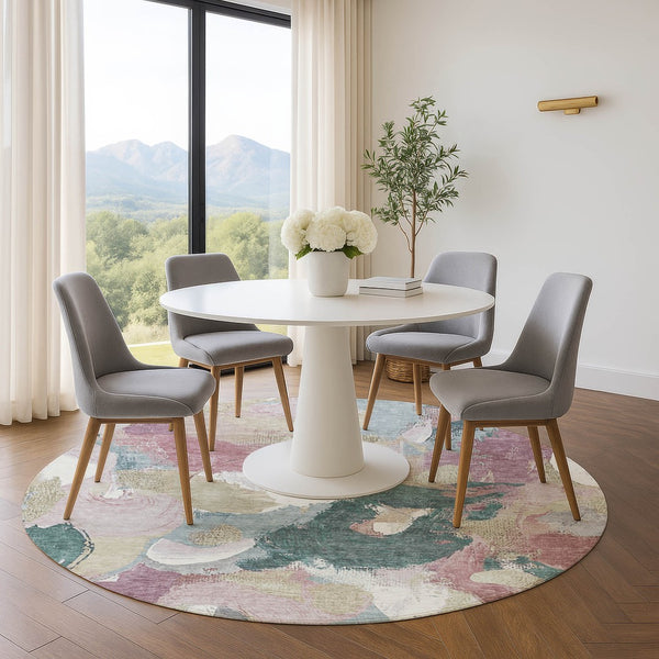 HomeRoots 8' X 10' Washable Abstract Area Rug in Mauve, Beige & Blush with UV Protection for Active Homes 709592