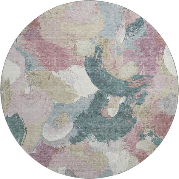 HomeRoots 8' X 10' Washable Abstract Area Rug in Mauve, Beige & Blush with UV Protection for Active Homes 709592
