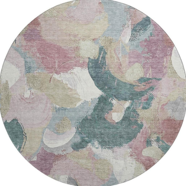 HomeRoots 8' X 10' Washable Abstract Area Rug in Mauve, Beige & Blush with UV Protection for Active Homes 709592