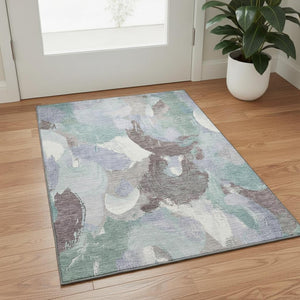 HomeRoots 5' X 8' Stylish Pale Aqua Abstract Area Rug - Washable, UV-Protected, Non-Slip, Stain Resistant! 709596
