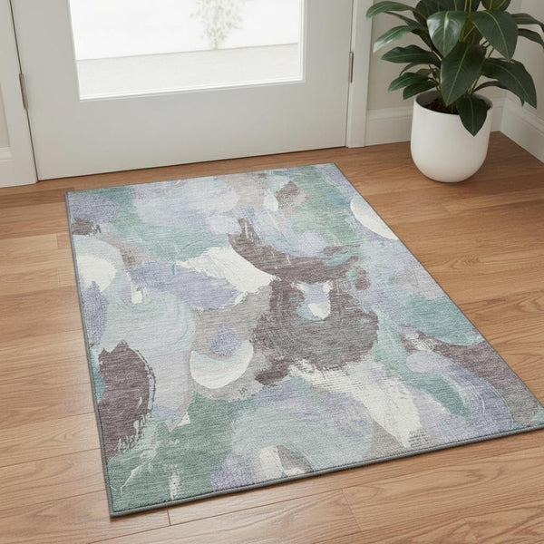 HomeRoots 5' X 8' Stylish Pale Aqua Abstract Area Rug - Washable, UV-Protected, Non-Slip, Stain Resistant! 709596