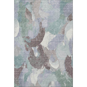 HomeRoots 8' Pale Aqua Brown Ivory Abstract Washable Round Rug - Durable, UV-Protected, Ideal for Family Spaces 709597