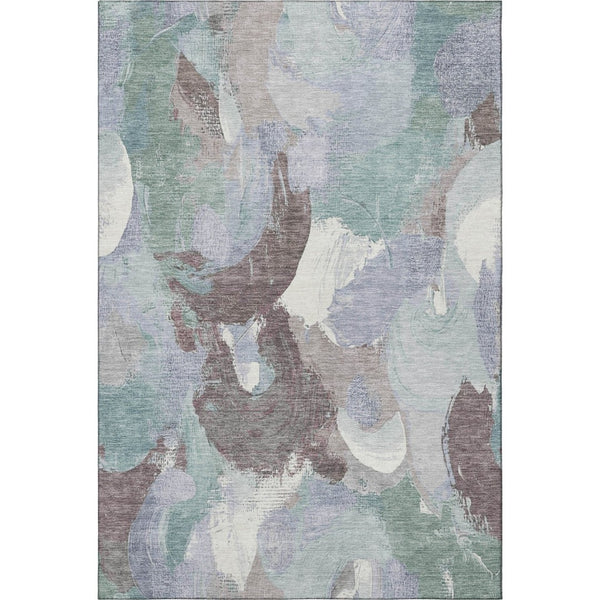 HomeRoots 8' Pale Aqua Brown Ivory Abstract Washable Round Rug - Durable, UV-Protected, Ideal for Family Spaces 709597