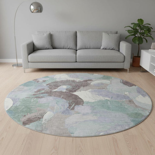 HomeRoots 8' X 10' Pale Aqua Brown Ivory Abstract Washable Area Rug - Durable, UV-Protected, Family-Friendly Design 709598