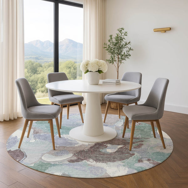 HomeRoots 8' X 10' Pale Aqua Brown Ivory Abstract Washable Area Rug - Durable, UV-Protected, Family-Friendly Design 709598