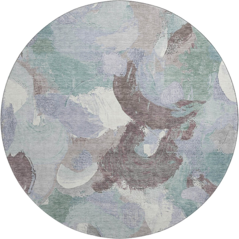 HomeRoots 8' X 10' Pale Aqua Brown Ivory Abstract Washable Area Rug - Durable, UV-Protected, Family-Friendly Design 709598