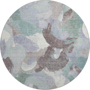 HomeRoots 8' X 10' Pale Aqua Brown Ivory Abstract Washable Area Rug - Durable, UV-Protected, Family-Friendly Design 709598