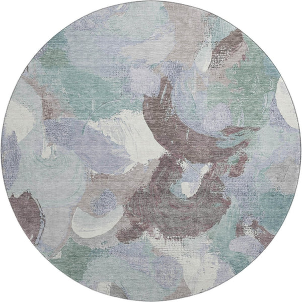 HomeRoots 8' X 10' Pale Aqua Brown Ivory Abstract Washable Area Rug - Durable, UV-Protected, Family-Friendly Design 709598