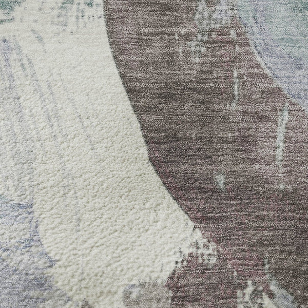 HomeRoots 8' X 10' Pale Aqua Brown Ivory Abstract Washable Area Rug - Durable, UV-Protected, Family-Friendly Design 709598