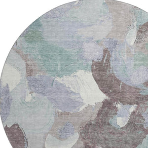HomeRoots 8' X 10' Pale Aqua Brown Ivory Abstract Washable Area Rug - Durable, UV-Protected, Family-Friendly Design 709598