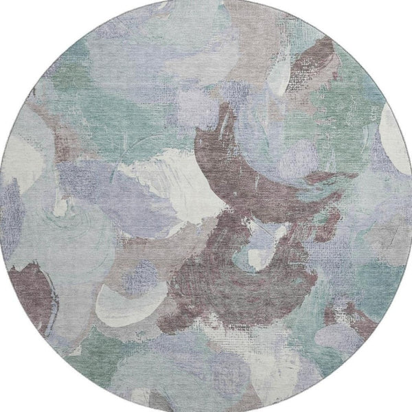 HomeRoots 8' X 10' Pale Aqua Brown Ivory Abstract Washable Area Rug - Durable, UV-Protected, Family-Friendly Design 709598