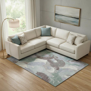 HomeRoots 10' X 14' Abstract Area Rug in Pale Aqua, Brown & Ivory - UV Protected, Washable, Stain Resistant Design 709600