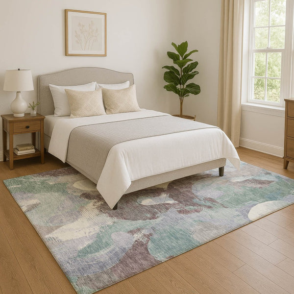 HomeRoots 10' X 14' Abstract Area Rug in Pale Aqua, Brown & Ivory - UV Protected, Washable, Stain Resistant Design 709600